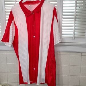 Bowling jersey red and white ribbed shirt football euro button down